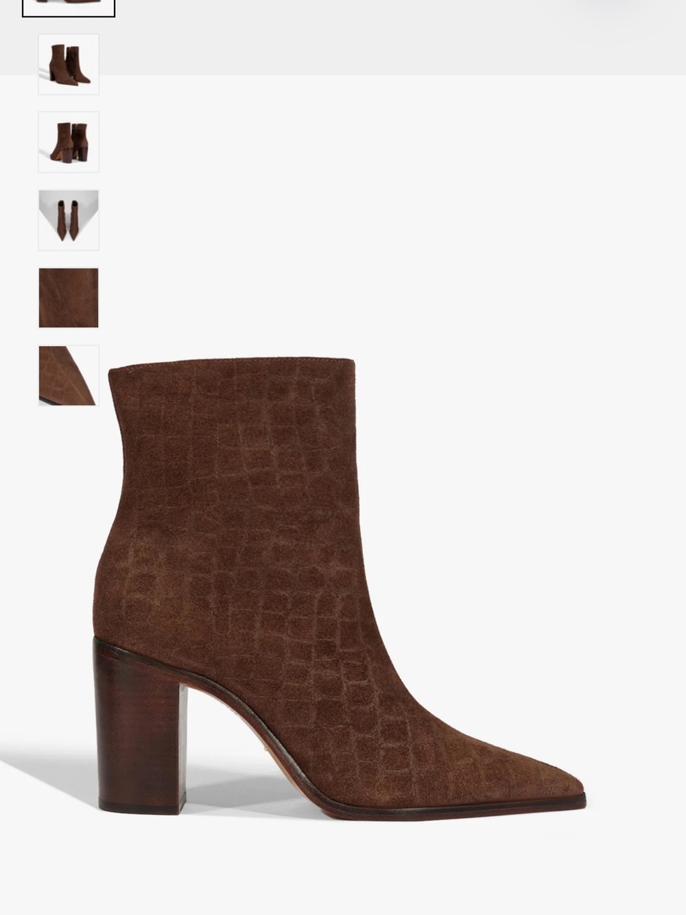 SCHUTZ Brown Croc-Embossed Suede Ankle Booties